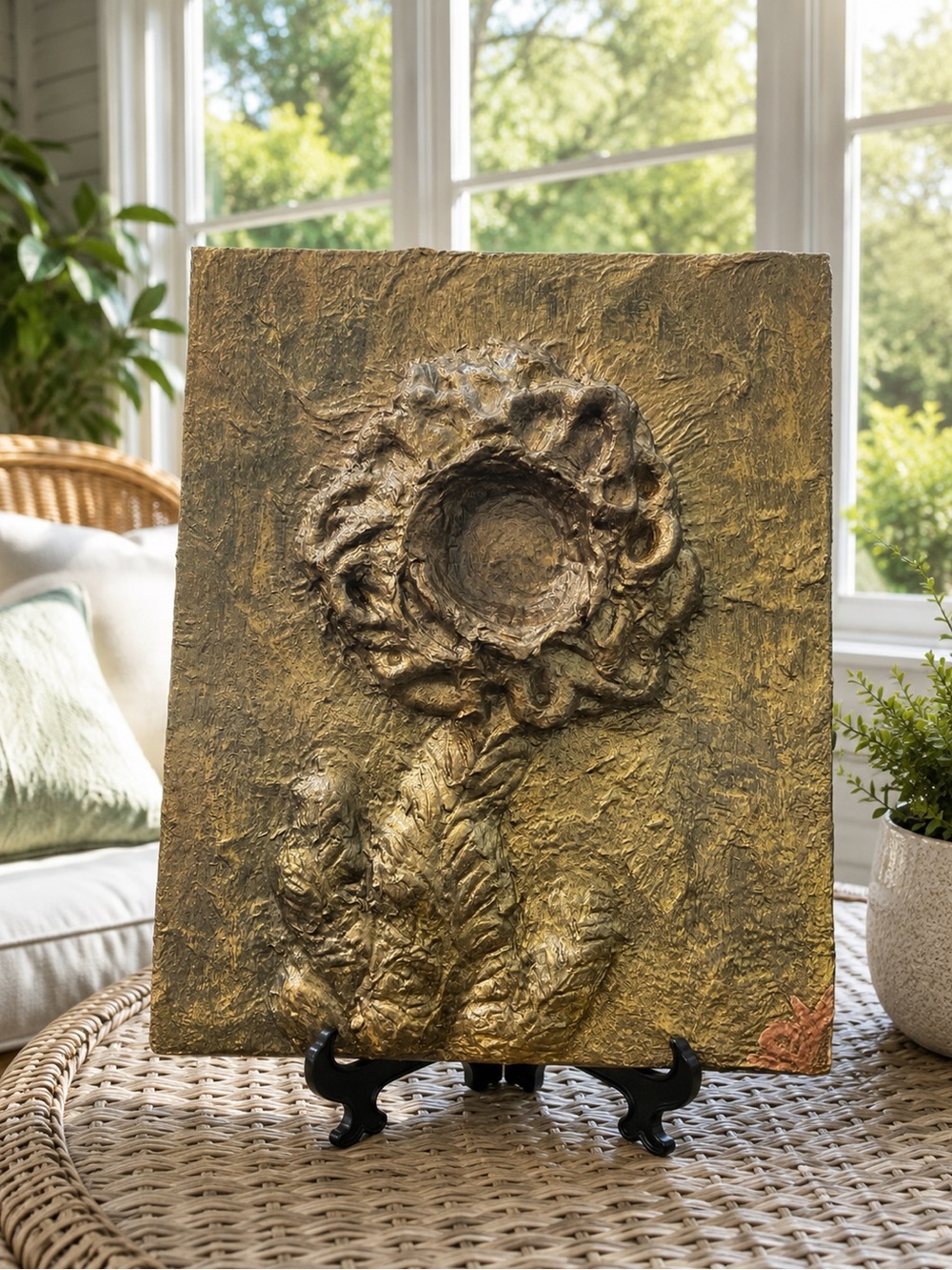 The Last Sunflower | Original Mixed Media Relief Sculpture | Handmade Art